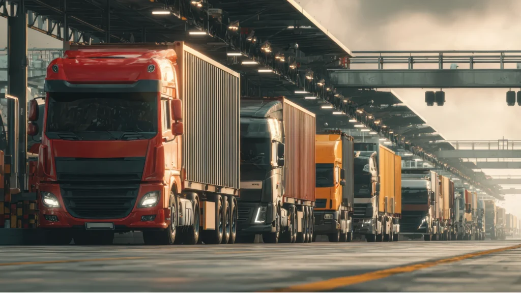 Freight trucks on a cross-border route, illustrating goods in transit insurance on SADC corridors.
